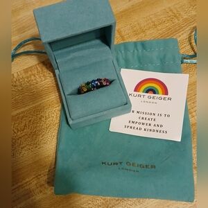 Kurt Geiger NWT/NIB Rainbow Rhinestone Infinity Ring Size 7 W/Dustbag